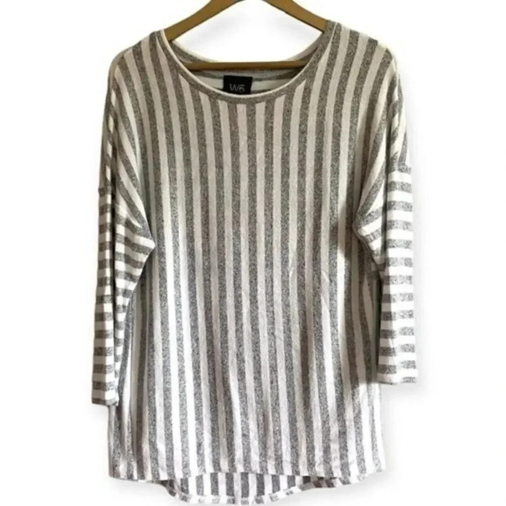 W5 White and Gray Striped Tunic Top